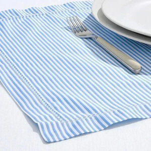 J.Crew set of four placemats in blue heritage seersucker stripe NWT